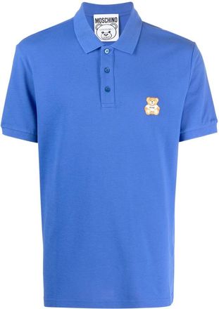 Moschino logo-patch polo shirt - men - Cotton - 46 - Blue