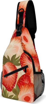 Generic Watercolor Strawberry Mens Crossbody Chest Sling Bag for Travel Hiking Lightweight Shoulder Bags with Small Side