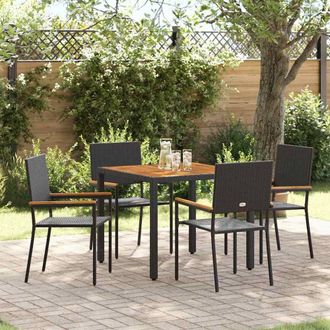 Berkfield Home 5 Piece Garden Dining Set Black Poly Rattan
