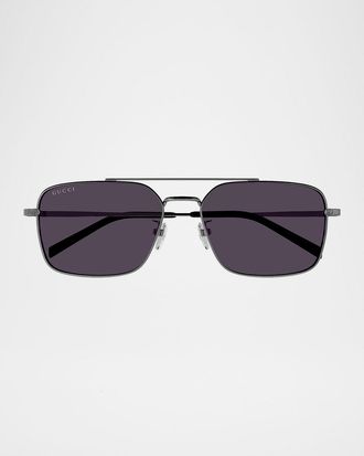 Gucci Mens Petit GG 58mm Metal Navigator Sunglasses