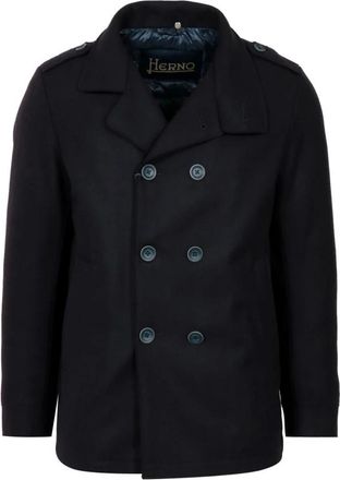 Herno Double-Breasted Jas - Heren - Mantel - Blauw - L - Wol - Jassen
