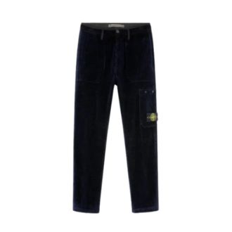 Stone Island Straight Trousers, male, Blue, W34, Cargo Velvet Cotton Trousers