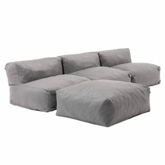 Oviala Sof&aacute; de esquina fijo modular con 3 sillones y 1 puff gris