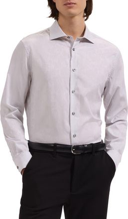 Bugatchi Axel Shaped Fit Floral Jacquard Button-Up Shirt in Platinum at Nordstrom, Size Xxx-Large