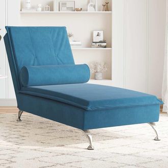 vidaXL Sof&aacute; Div&aacute;n De Masaje Con Coj&iacute;n De Terciopelo Azul Vidaxl
