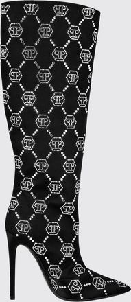 Philipp Plein Stivale in raso con monogram Hexagon di strass