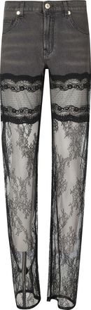 Blumarine Denim Trousers With Lace Panels And Regular Fit
