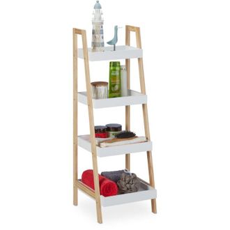 Relaxdays Relaxdays Estanter&iacute;a Ba&ntilde;o, 4 Bandejas, Estante Escalera, Mdf Y Madera De Pino, Abierta, 98,5x34,5x36 Cm, Blanco/natural