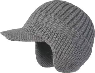 Generic Upgrade Sherum Cozy Head Beanie Winter Hat with Brim and Ear Flaps,Beanie Knitted Hat with Fleece Lining (UK, Alpha, One Size, Grey)