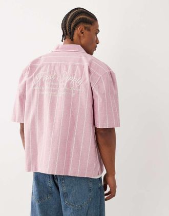 Cotton On Ventura - Camicia a maniche corte color mora a righe-Rosa
