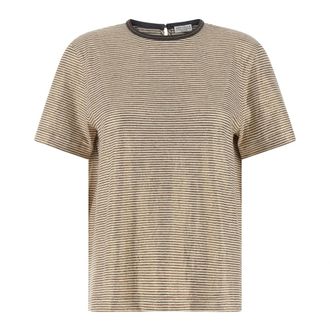 Brunello Cucinelli Shiny Collar Detail T-shirt - female - Brunello Cucinelli - T-Shirts - Multicolor - XS - Tops