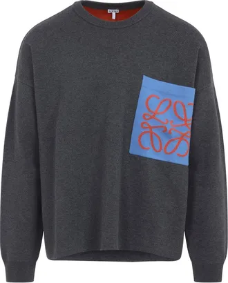 Loewe Grey Cotton Anagram Pocket Sweater-Uomo