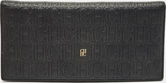 Carolina Herrera Black Monogram Embossed Leather Bifold Long Wallet