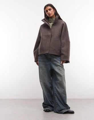 Weekday giacca in misto lana con collo a imbuto in m&eacute;lange mole-Marrone