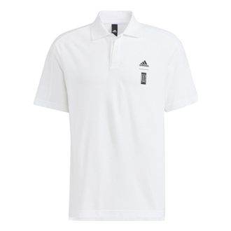 adidas Mens adidas Wj Mh Polo Solid Color Chest Brand Logo Printing Short Sleeve White Polo Shirt HM2955
