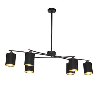 QAZQA Moderno L&aacute;mpara Colgante Moderna Negra Regulable 6 Luces - Lofty Acero /textil Cil&iacute;ndra /alargada /redonda Adecuado Para Led Max. 6 X 40 Watt - Qazqa