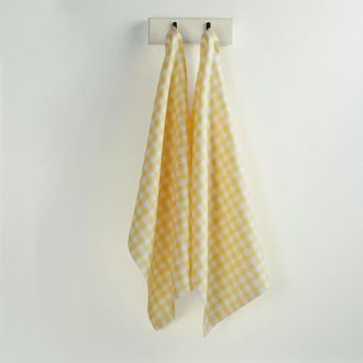 Solino Home Linen Kitchen Towels - Gingham Check in Marigold Yellow at Nordstrom, Size Small