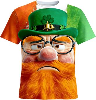Generic Mens St Patricks Day T-Shirt Outfits Irish Lucky Shamrock Pullover Short Sleeve Tops Crewneck Blouse Casual Soft T-Shirts Green Clover Graphic Ireland