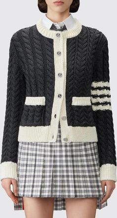 Thom Browne Virgin Wool Crewneck Cardigan with Iconic 4-Bar Detail