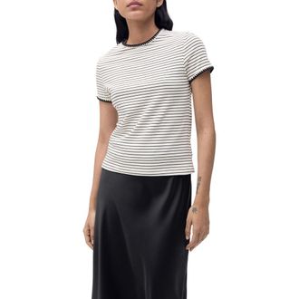 Mango Contrast Stitch Trim T-Shirt in Off White at Nordstrom, Size Large