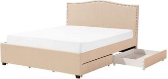 Beliani Beliani - eu Super King Size Bed Frame 6ft Linen Fabric Storage Vintage Beige Montpellier