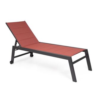 Konte Design Tumbona de jard&iacute;n con ruedas, textilene acolchado rojo