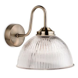 Netlighting Ashford 1 Light Wall Light Antique Brass with Clear Ribbed Glass E14 in Gold