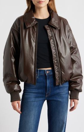 House of CB Sante Faux Leather Bomber Jacket in Brown at Nordstrom, Size Large