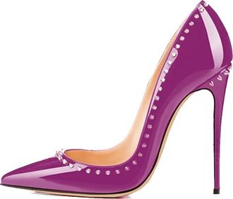 Minitoo Women Sexy Heels Pumps Studded Rivet Party Wedding Shoes WW-8 Purple UK 9.5