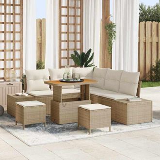 vidaXL Vidaxl - Conjunto De Sof&aacute; De Jard&iacute;n Con Coj&iacute;n 8 Pcs Beige Polirat&aacute;n