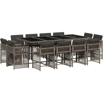 vidaXL Set Comedor De Jard&iacute;n Con Cojines 13 Pzas Rat&aacute;n Sint&eacute;tico Gris Vidaxl
