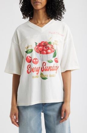 Vinyl Icons Fresh Cherries V-Neck Graphic T-Shirt in Marshmallow at Nordstrom Rack, Size X-Small