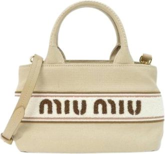 Miu Miu Pre-owned Mini Bags, female, Beige, Size: ONE SIZE Pre-owned Canvas Ricamo bag