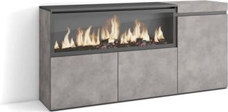 Skraut Home Aparador efecto madera cemento 158x35x75cm chimenea efecto fuego