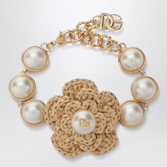 Dolce & Gabbana Bracciale Fiore Rafia in ottone color oro