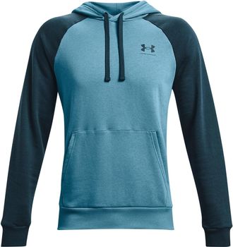 Under Armour Mens Rival Fleece Colorblock Hoodie, Blue Flannel (597)/Blue Note, Medium
