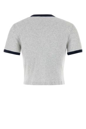 Sporty & Rich Womens Melange Grey Cotton T-Shirt Heathergraydarknavydarknavy Exterior Exterior: T-shirts And Polos