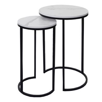 Hhg Hhg - Nunca Usado] Juego De 2 Mesas Auxiliares 401, Mesa De Centro Mesilla De Noche Mesa De Sal&oacute;n, Mdf Efecto M&aacute;rmol, Blanco-negro