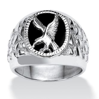 Palm Beach Jewelry Mens Onyx Eagle Nugget Platinum-Plated Ring
