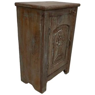 Wanderlust Deco Mesita de noche de madera acabado artesanal marr&oacute;n 51x30x75h cm