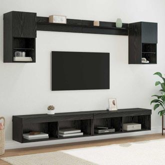 vidaXL vidaXL Unit&agrave; a muro per TV con LED 6 pcs Rovere Nero Legno multistrato