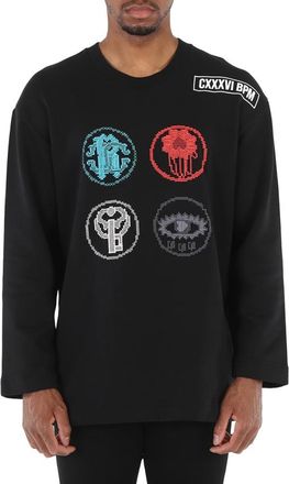 Roberto Cavalli Mens Black Embroidered Lucky Symbols Sweatshirt, Size X-Small