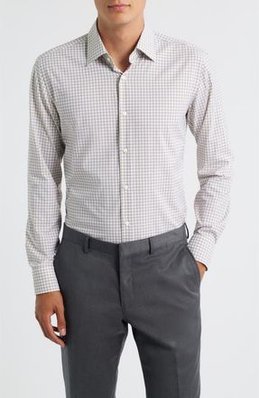 BOSS Hank Slim Fit Shadow Check Stretch Dress Shirt in Medium Beige at Nordstrom, Size 14.5R