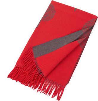 World of Shawls WINTER WARMER Reversible Thick Long Mulberry Tree Print Fashion Scarf Blanket Wrap (Red/Silver)