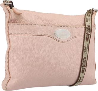Fendi Vintage Selleria Zip Messenger Leather Pink Leather Handbag (Pre-Owned)