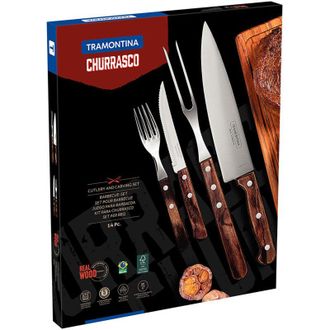 Tramontina Juego Para Asado 14 Piezas Fsc Polywood Casta&ntilde;o Tramontina