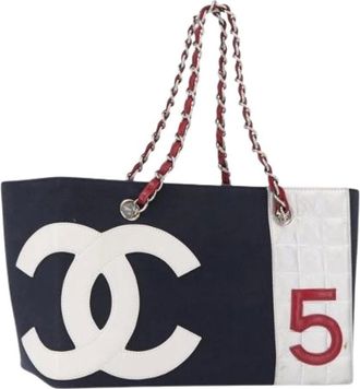 Chanel Pre-owned Tote Bags, female, Blue, Size: ONE SIZE Pre-owned Canvas Tote Bag