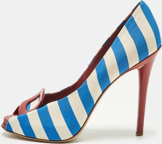 Roger Vivier Grey/navy Blue Canvas Vivier Trompette Pumps