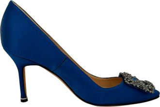 Manolo Blahnik Hangisi Embellished Pumps in Blue Satin