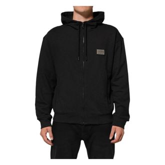 Dolce & Gabbana Hoodies & sweatvesten, Heren, Zwart, 2Xs, Katoen, Zwart Logo Full-Zip Hoodie